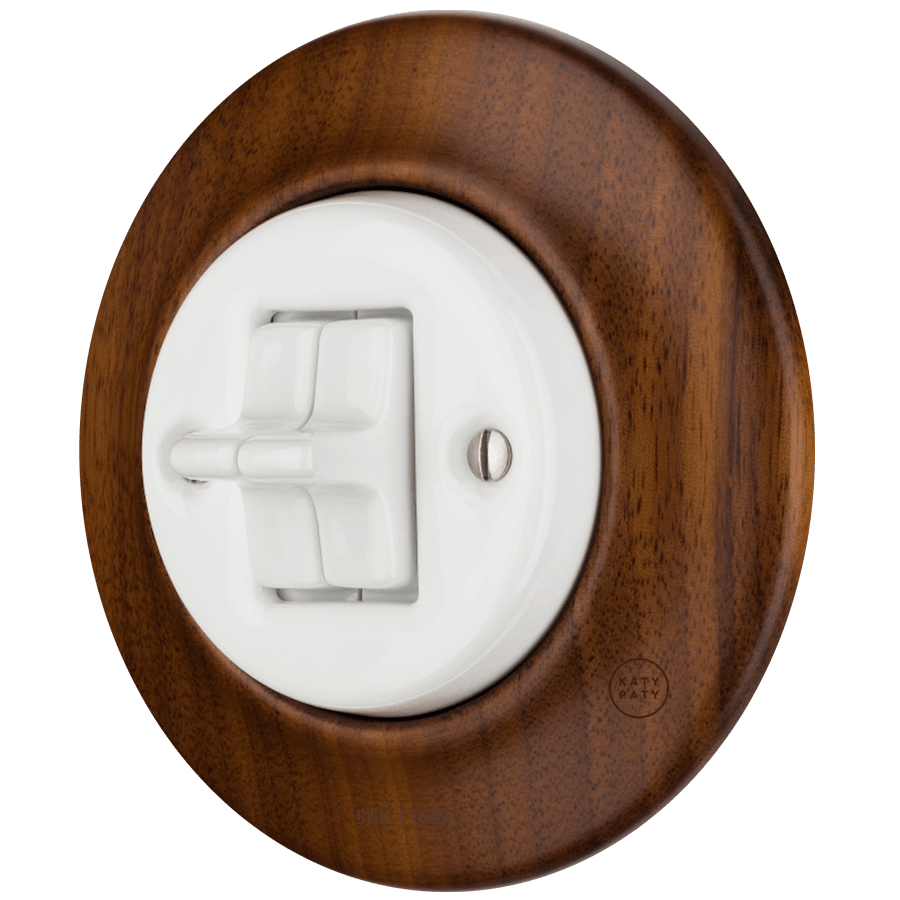 WOODEN PORCELAIN WALL LIGHT SWITCH NUCLEUS 2 TOGGLE - DYKE & DEAN