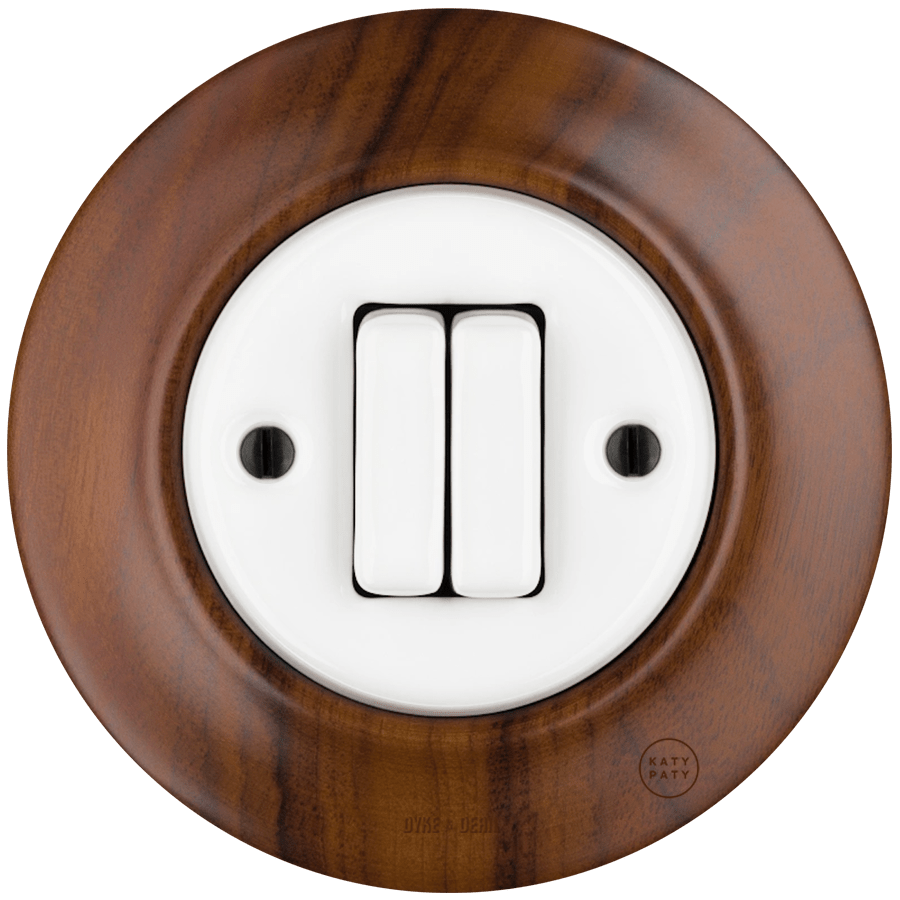 WOODEN PORCELAIN WALL LIGHT SWITCH NUCLEUS DOUBLE - DYKE & DEAN