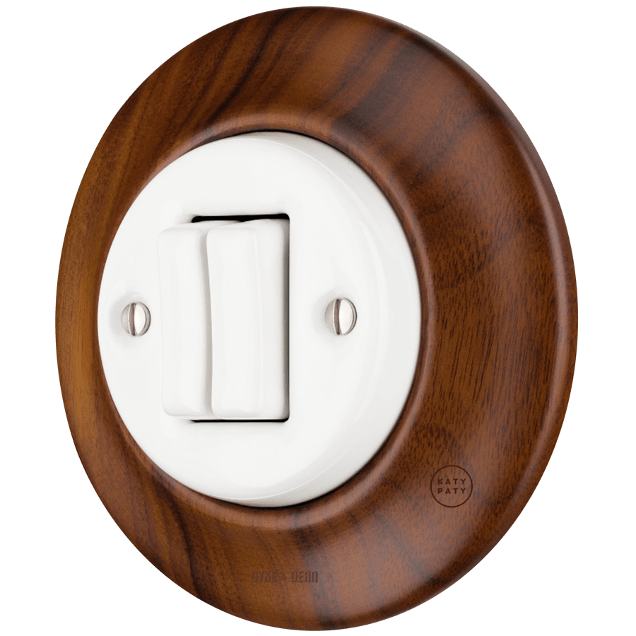 WOODEN PORCELAIN WALL LIGHT SWITCH NUCLEUS DOUBLE - DYKE & DEAN