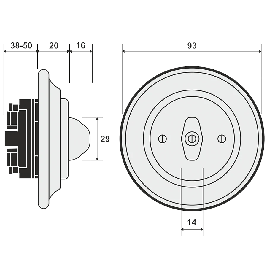 WOODEN PORCELAIN WALL LIGHT SWITCH NUCLEUS ROTARY - DYKE & DEAN