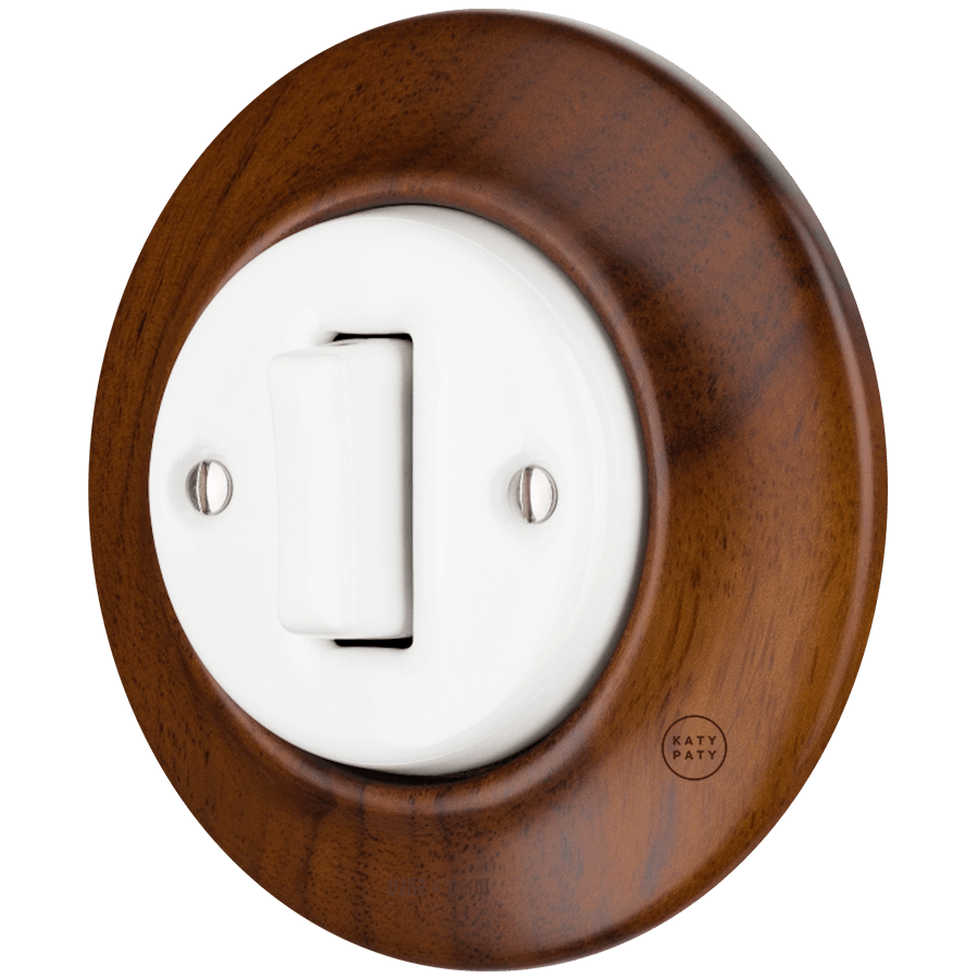 WOODEN PORCELAIN WALL LIGHT SWITCH NUCLEUS SLIM BUTTON - DYKE & DEAN