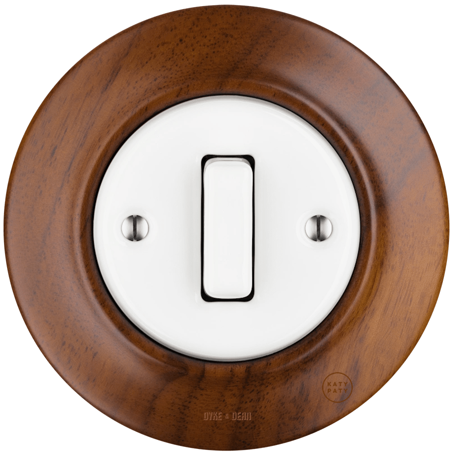 WOODEN PORCELAIN WALL LIGHT SWITCH NUCLEUS SLIM BUTTON - DYKE & DEAN