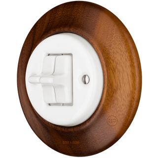 WOODEN PORCELAIN WALL LIGHT SWITCH NUTMAG 2 TOGGLE - DYKE & DEAN