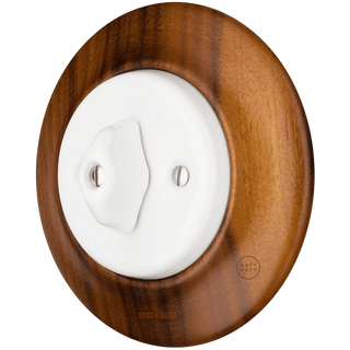 WOODEN PORCELAIN WALL LIGHT SWITCH NUTMAG ROTARY - DYKE & DEAN