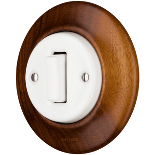 WOODEN PORCELAIN WALL LIGHT SWITCH NUTMAG SLIM BUTTON - DYKE & DEAN