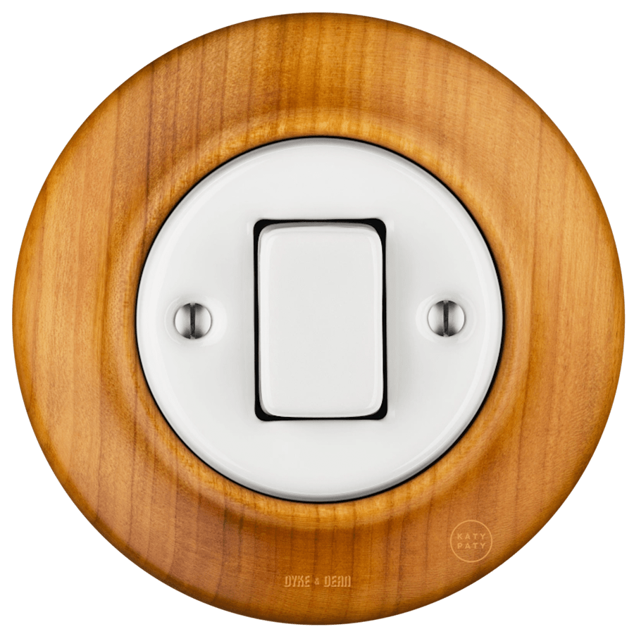 WOODEN PORCELAIN WALL LIGHT SWITCH PADELUS FAT BUTTON - DYKE & DEAN