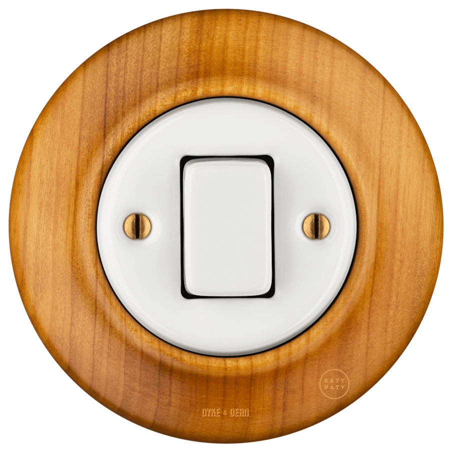 WOODEN PORCELAIN WALL LIGHT SWITCH PADELUS FAT BUTTON - DYKE & DEAN