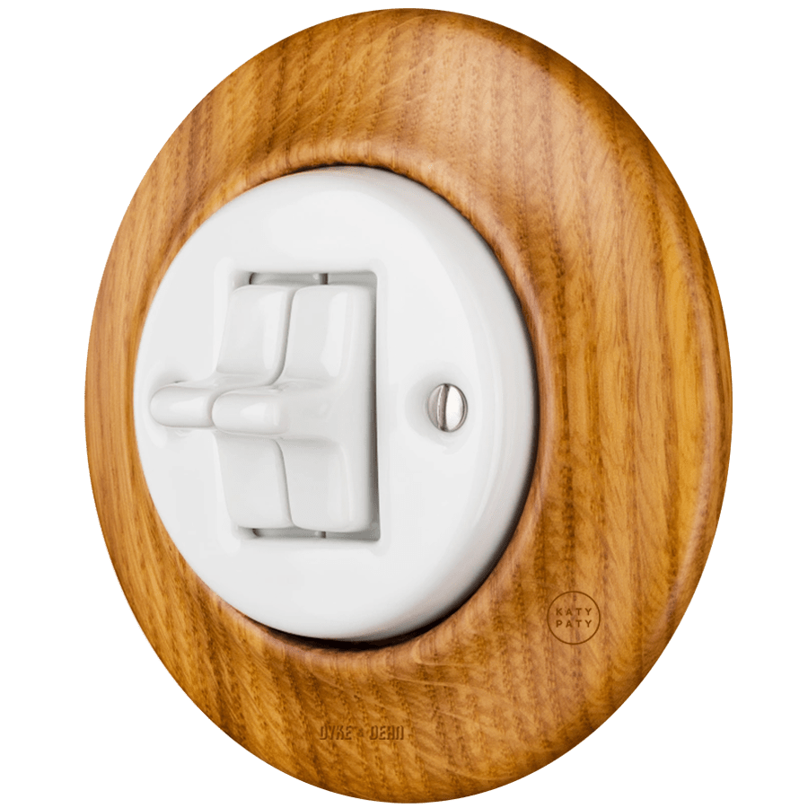 WOODEN PORCELAIN WALL LIGHT SWITCH ROBUS 2 TOGGLE - DYKE & DEAN