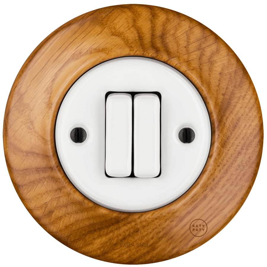 WOODEN PORCELAIN WALL LIGHT SWITCH ROBUS DOUBLE - DYKE & DEAN