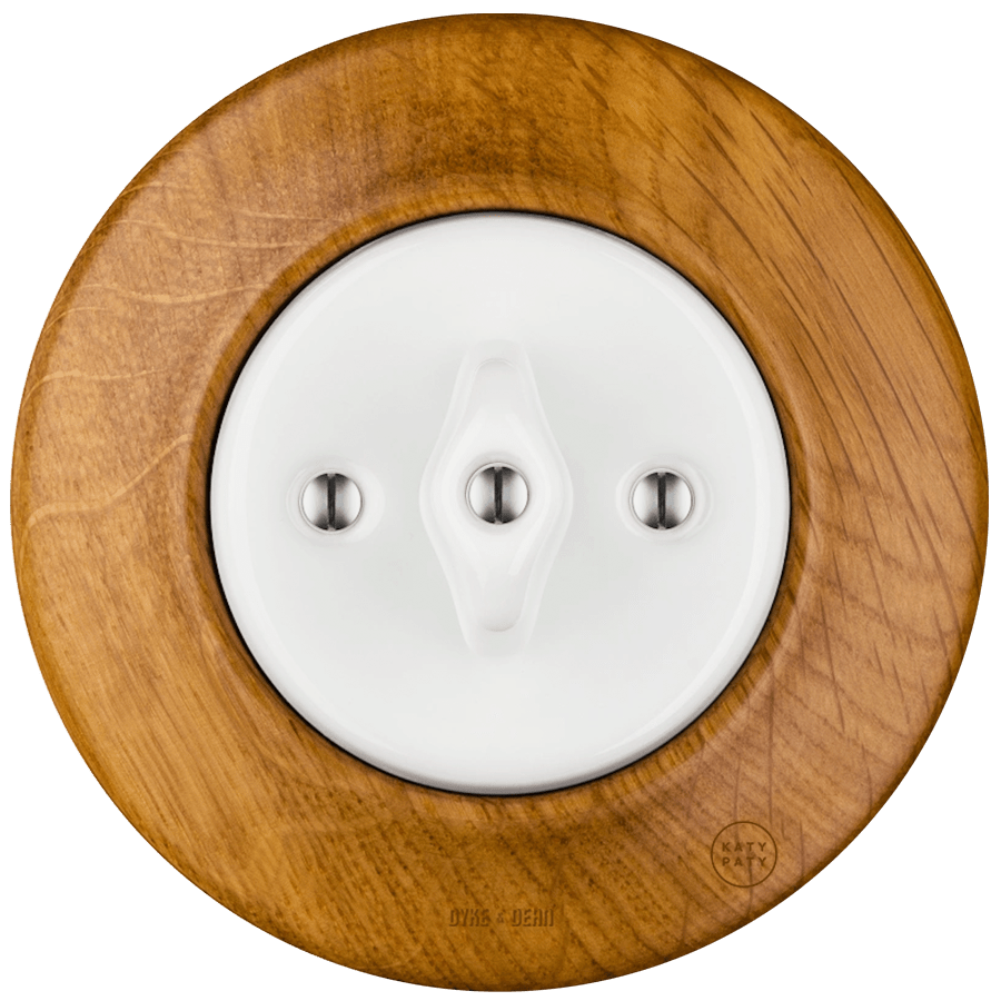 WOODEN PORCELAIN WALL LIGHT SWITCH ROBUS ROTARY - DYKE & DEAN