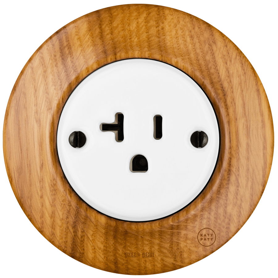 WOODEN PORCELAIN WALL SOCKET ROBUS USA 20A - DYKE & DEAN